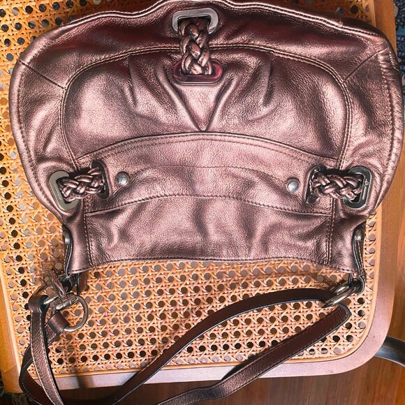 B Makowsky Bronze Pebble Leather Shoulder Bag Adjustable Strap Handle Purse - Picture 3 of 8